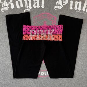 Victoria’s Secret PINK Foldover Flare Leggings Floral Lace Rhinestone Bling XS